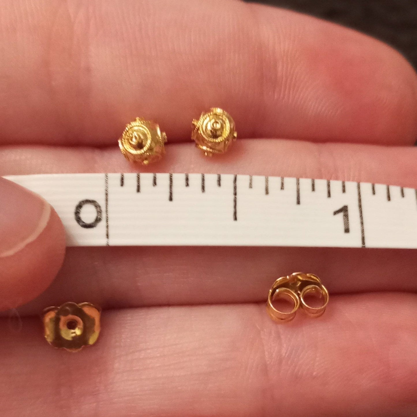 Solid Gold Filigree Viana Bead Stud 4mm Portuguese Earrings