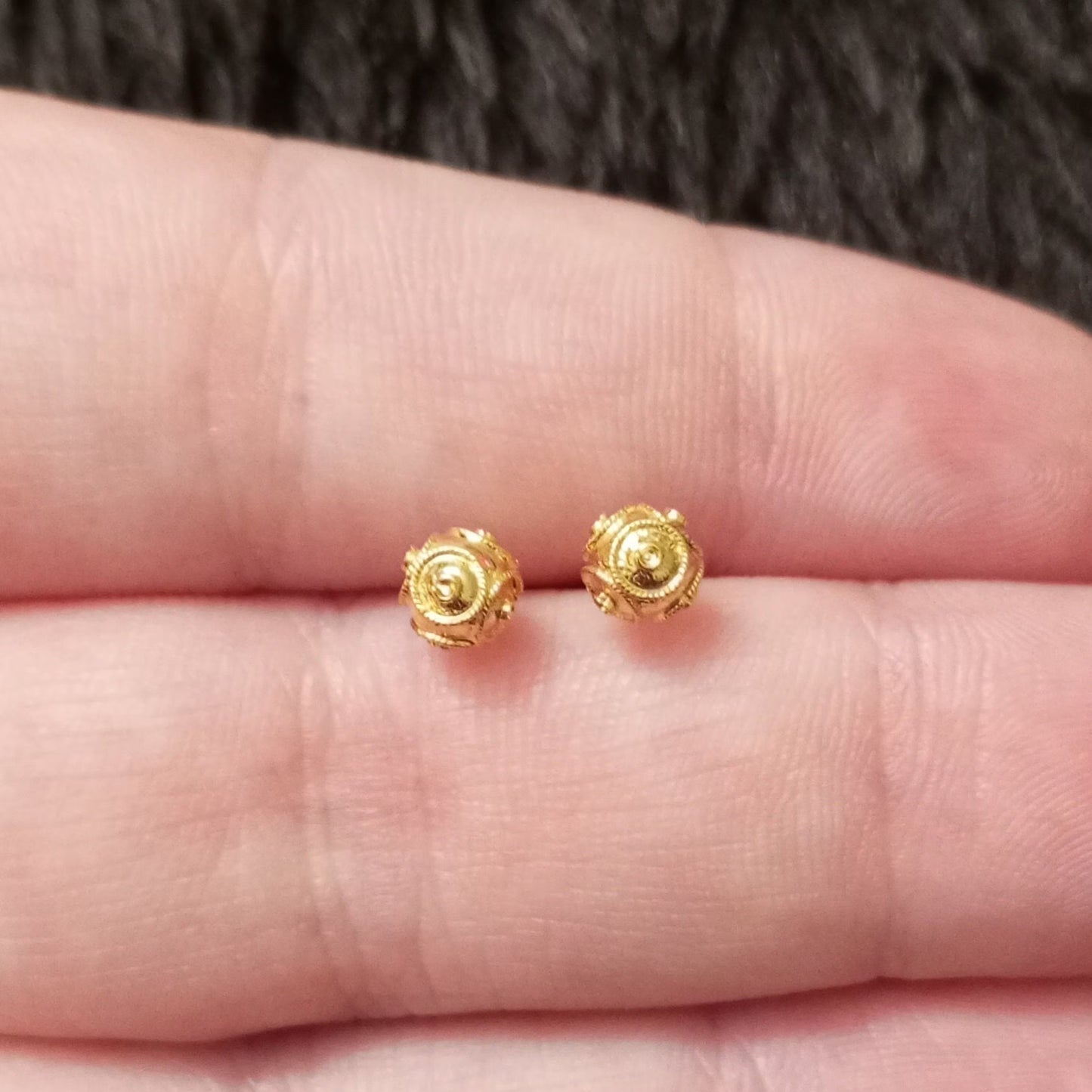 Solid Gold Filigree Viana Bead Stud 4mm Portuguese Earrings