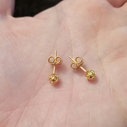Solid Gold Filigree Viana Bead Stud 4mm Portuguese Earrings