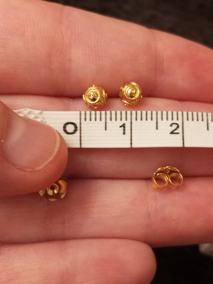Solid Gold Filigree Viana Bead Stud 4mm Portuguese Earrings
