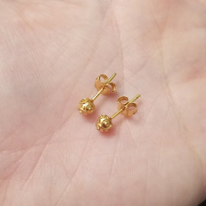 Solid Gold Filigree Viana Bead Stud 4mm Portuguese Earrings