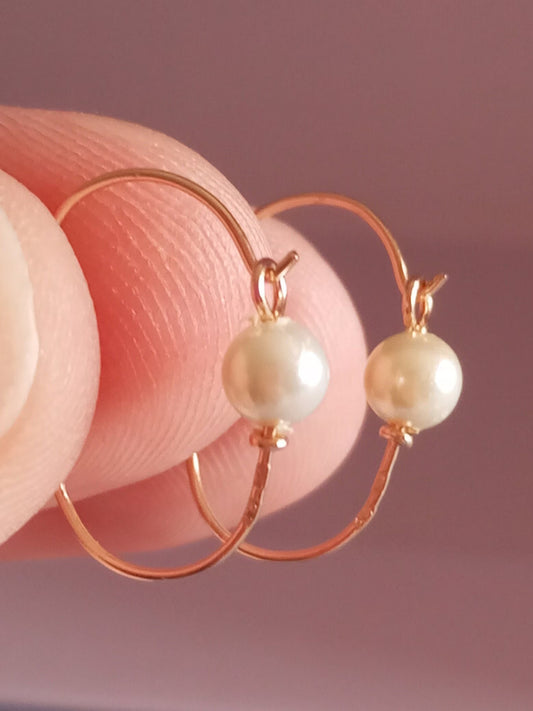 Solid Gold Hoop Earrings with Natural Pearl for Babies, Children or Adults
