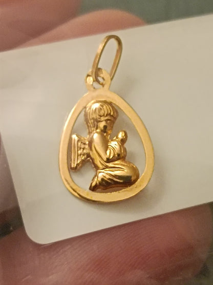Guardian Angel Portuguese Solid Gold Protection Talisman Pendant