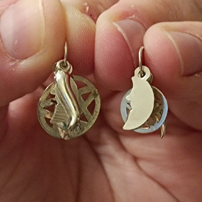Sterling Silver Saint Saimon Pendant with 4 Charms Five Pointed Star Moon Figa Horn, Talisman for Good Luck and Protection