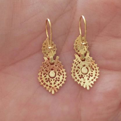 Gold-Vermeil Filigree Queen Earrings Handmade 925 Silver Portuguese Regional Folklore Earrings