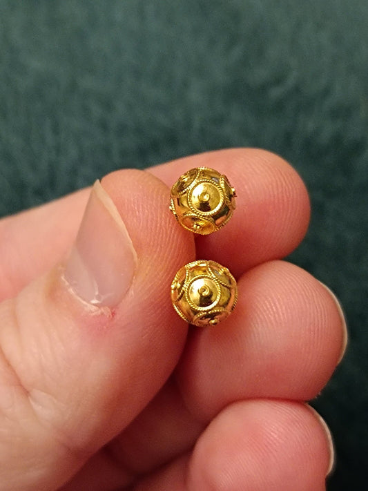 Solid Gold Filigree Viana Bead Stud Earrings 6mm