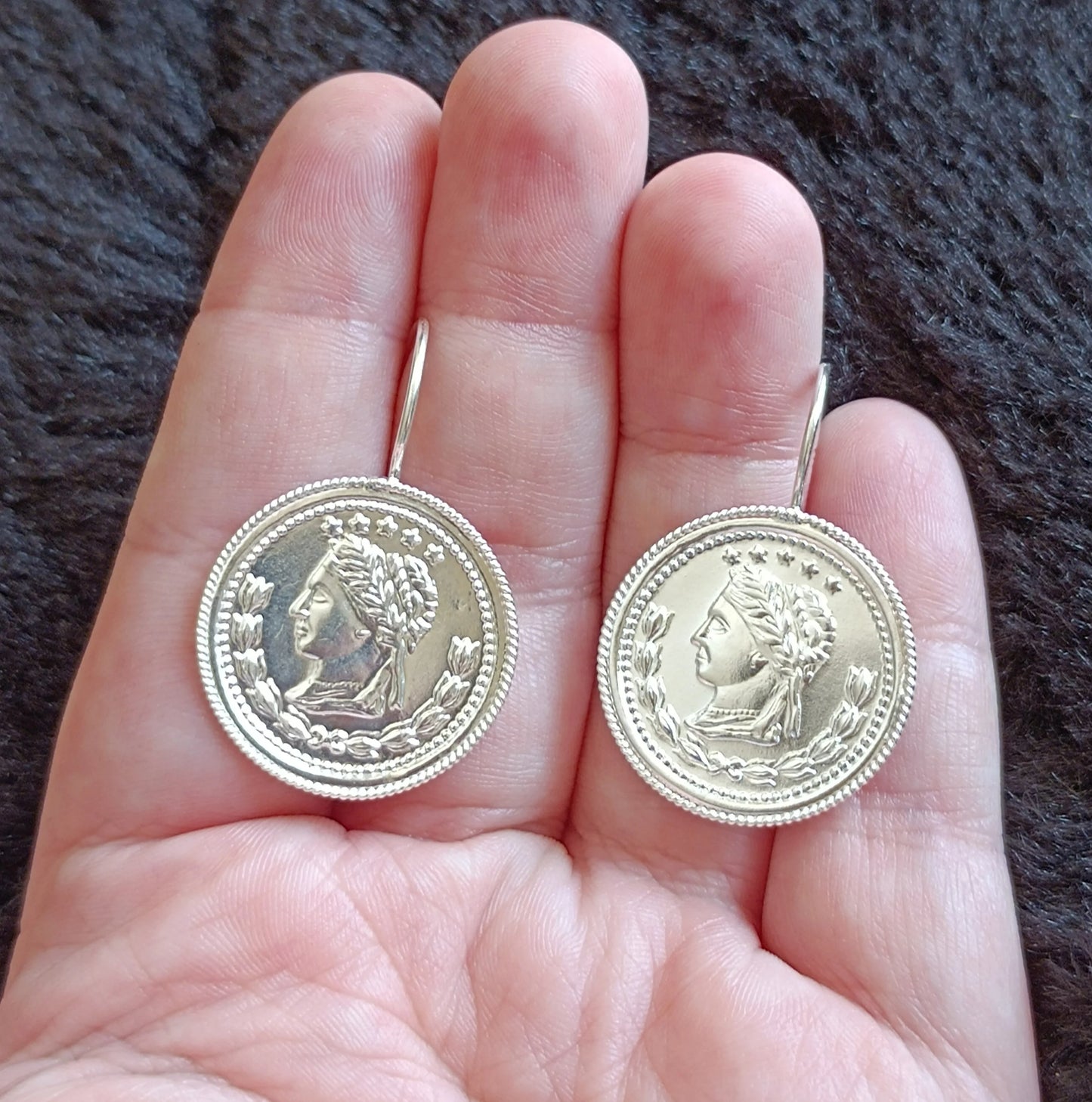 Gold-Vermeil Coin Earring Vintage Style Sovereign Inspired Portuguese Earrings