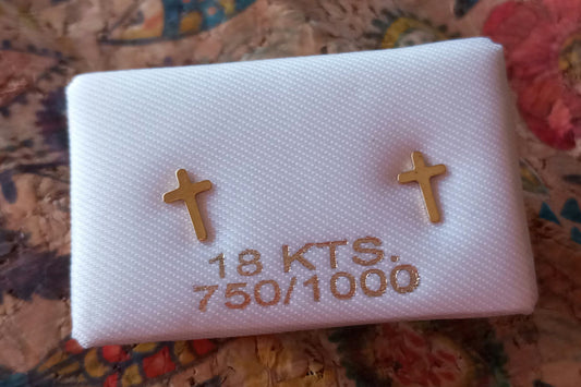 18Kt Solid Gold Cross Stud Unisex Earrings