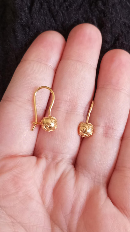 Gold-Vermeil Silver Filigree Viana Bead Hook Earrings Conta de Viana Portuguese Earrings
