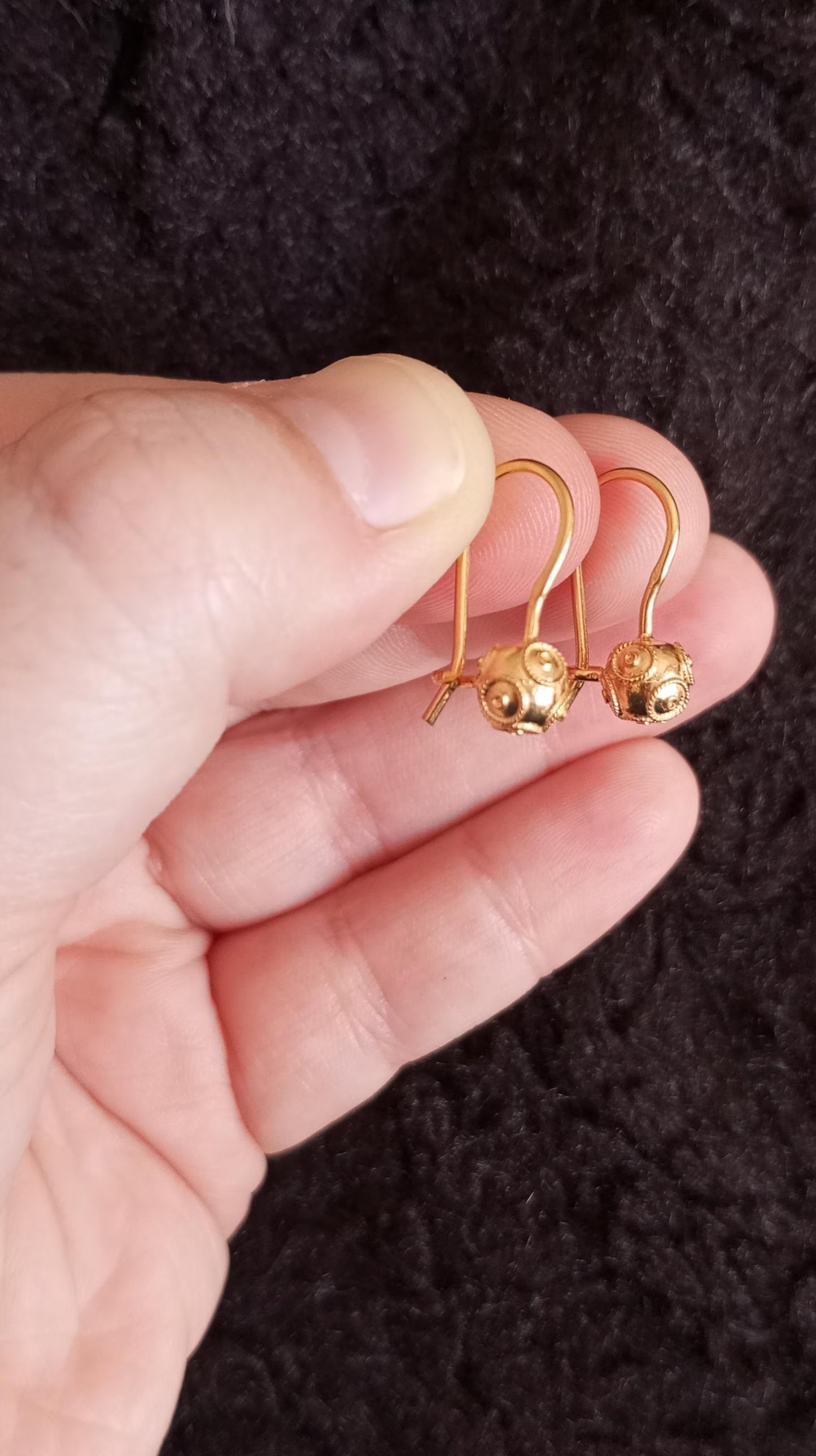 Gold-Vermeil Silver Filigree Viana Bead Hook Earrings Conta de Viana Portuguese Earrings