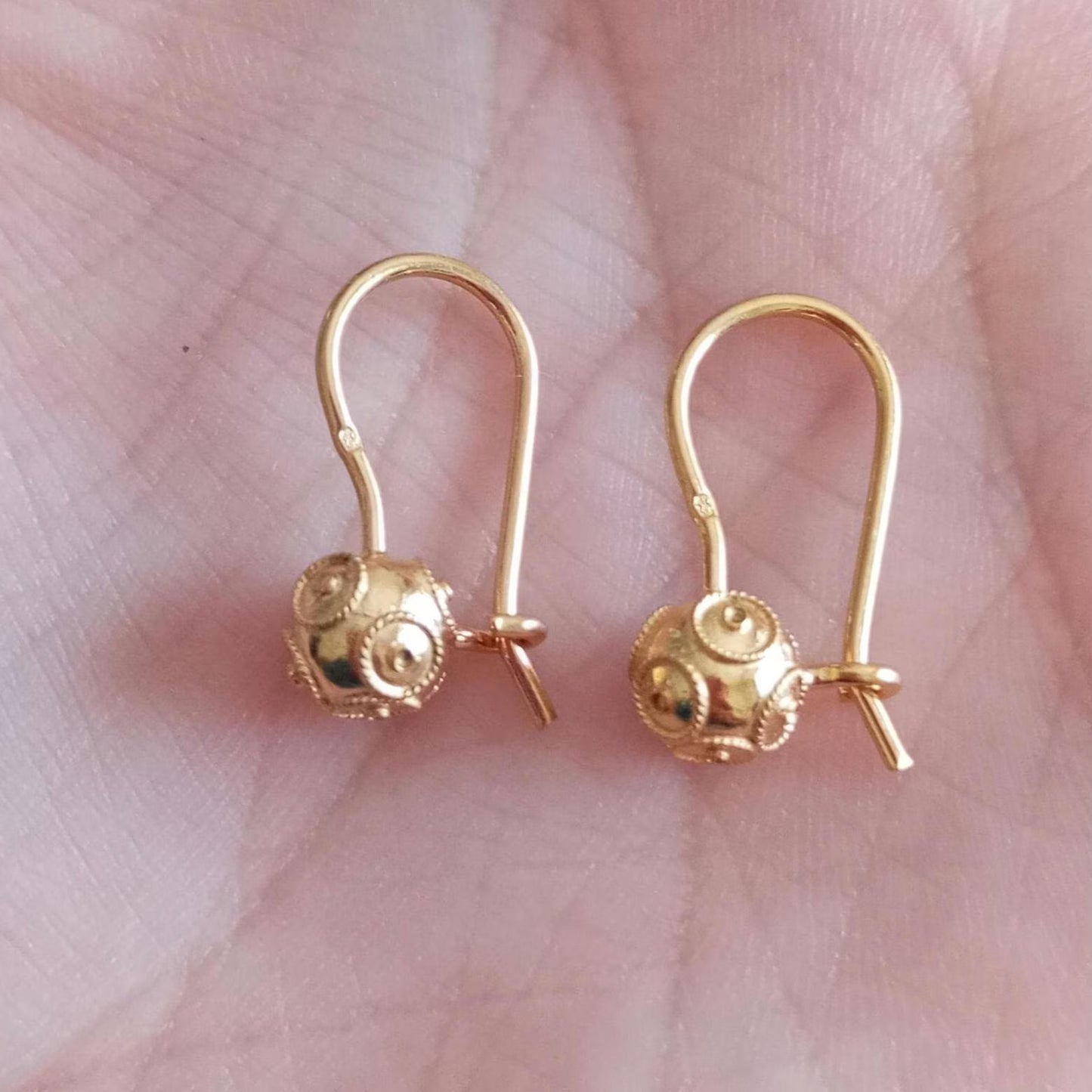 Gold-Vermeil Silver Filigree Viana Bead Hook Earrings Conta de Viana Portuguese Earrings