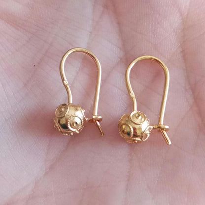 Gold-Vermeil Silver Filigree Viana Bead Hook Earrings Conta de Viana Portuguese Earrings