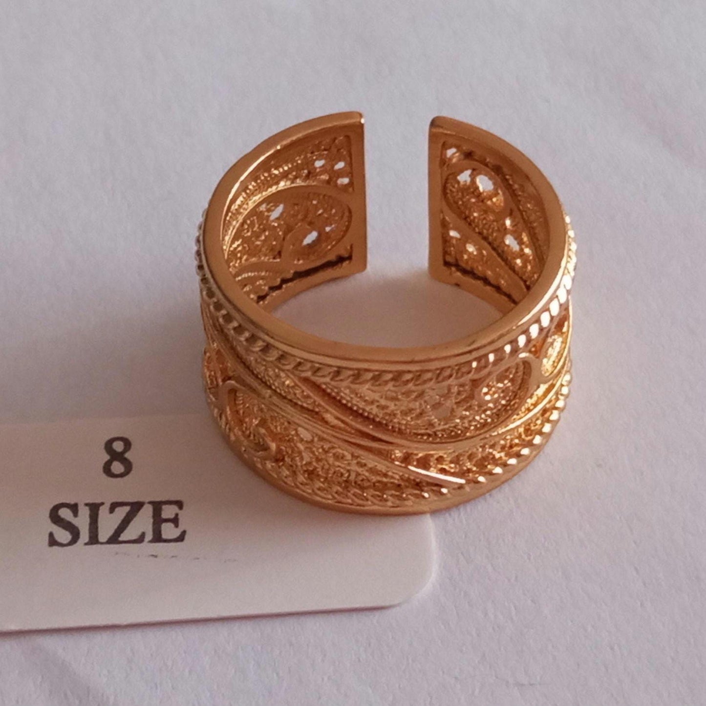 Goldplated Filigree Band Ring Stainless Steel Large Handmade Ring with 24Kts Gold