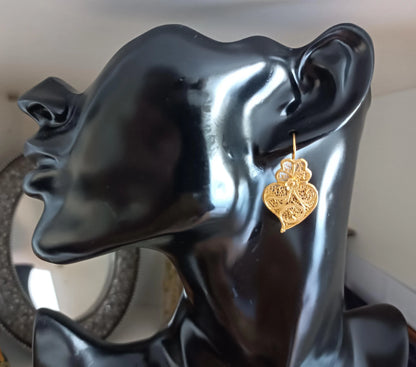 Portuguese Filigree Viana Heart Portuguese Gold Vermeil Silver Earrings Gift for Her