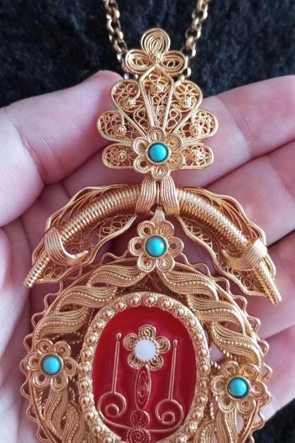 24Kts Gold Filled Filigree Pendant Religious Reliquary Maxi Size