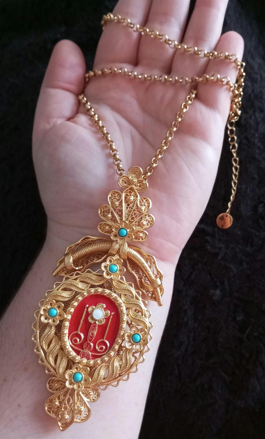 24Kts Gold Filled Filigree Pendant Religious Reliquary Maxi Size