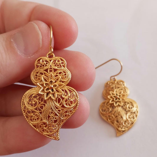 Goldfilled Stainless Steel Hook Earring Heart of Viana Filigree Style Cute Portuguese Jewelry