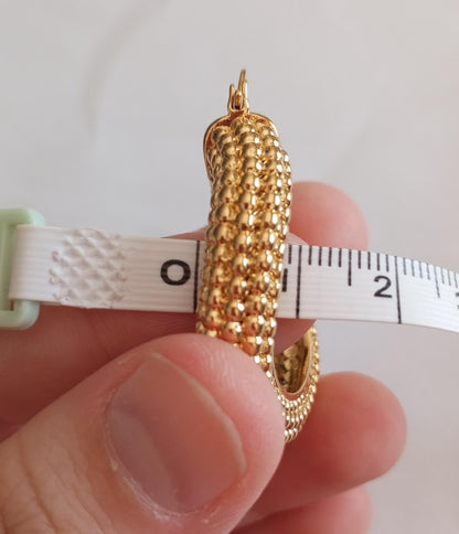 24Kt Goldfilled  Thick Hoops Stainless Steel Earring Ondulated Beaded "Carniceiras"