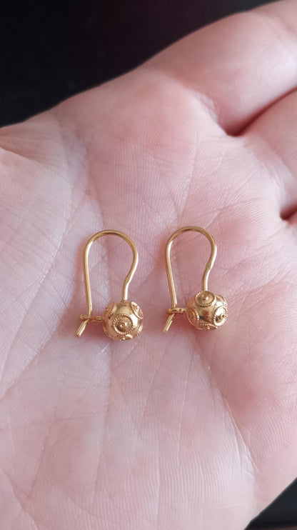 Gold-Vermeil Silver Filigree Viana Bead Hook Earrings Conta de Viana Portuguese Earrings