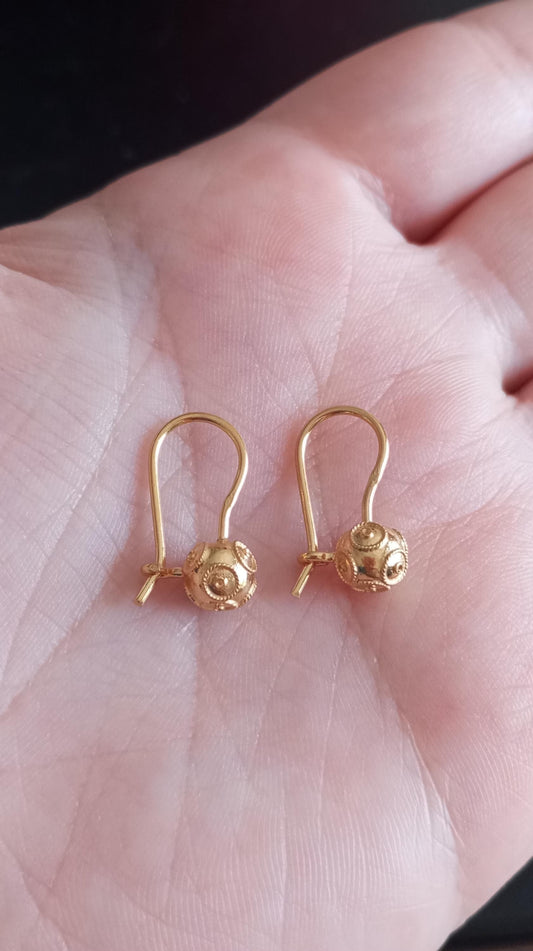 Gold-Vermeil Silver Filigree Viana Bead Hook Earrings Conta de Viana Portuguese Earrings