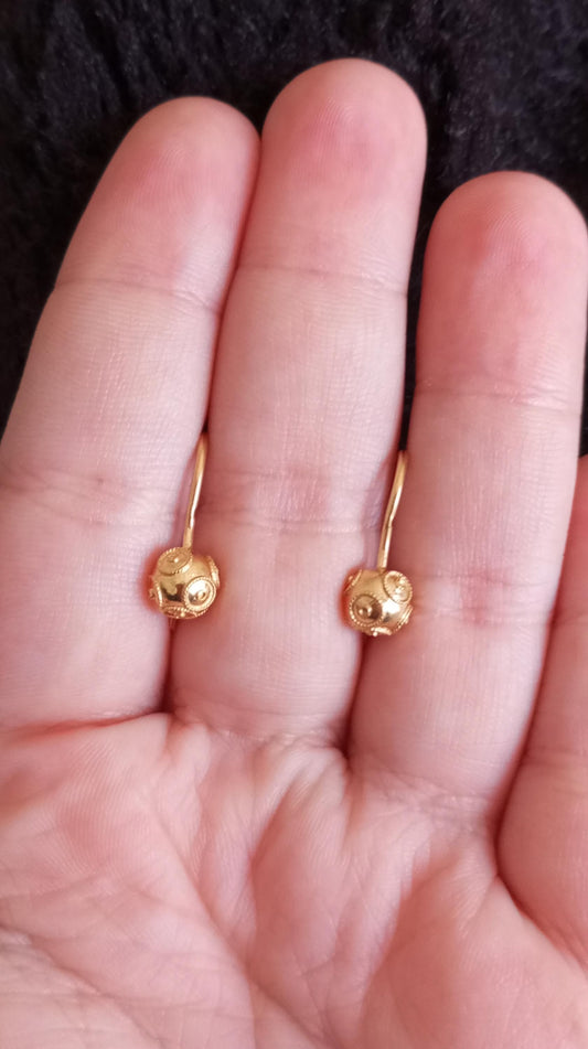 Gold-Vermeil Silver Filigree Viana Bead Hook Earrings Conta de Viana Portuguese Earrings
