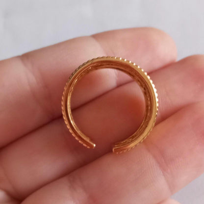 Goldplated Filigree Band Ring Stainless Steel Large Handmade Ring with 24Kts Gold