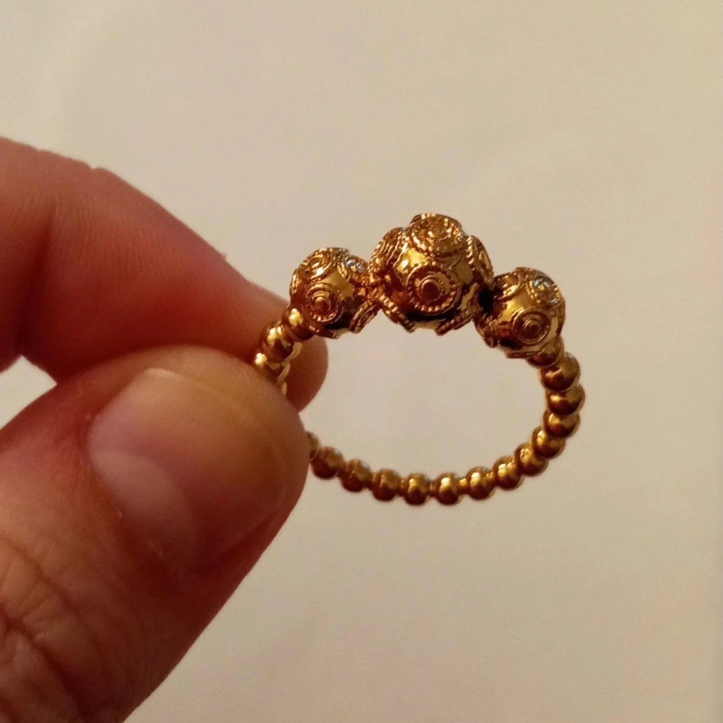 Portuguese Pearl of Viana Goldplated Handmade Filigree Tiara Ring Stainless Steel 24kt