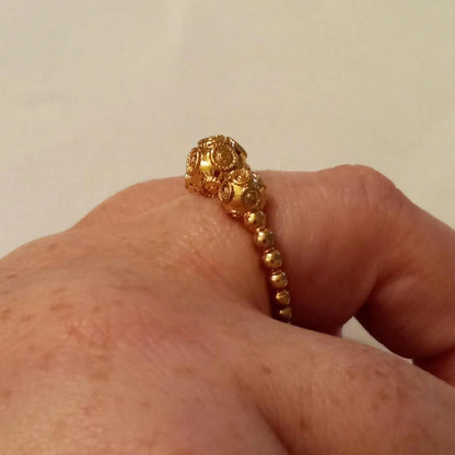Portuguese Pearl of Viana Goldplated Handmade Filigree Tiara Ring Stainless Steel 24kt