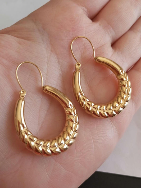 Goldfilled Big Hoops Stainless Steel Earring Barroque Style Portugal Made Carniceira