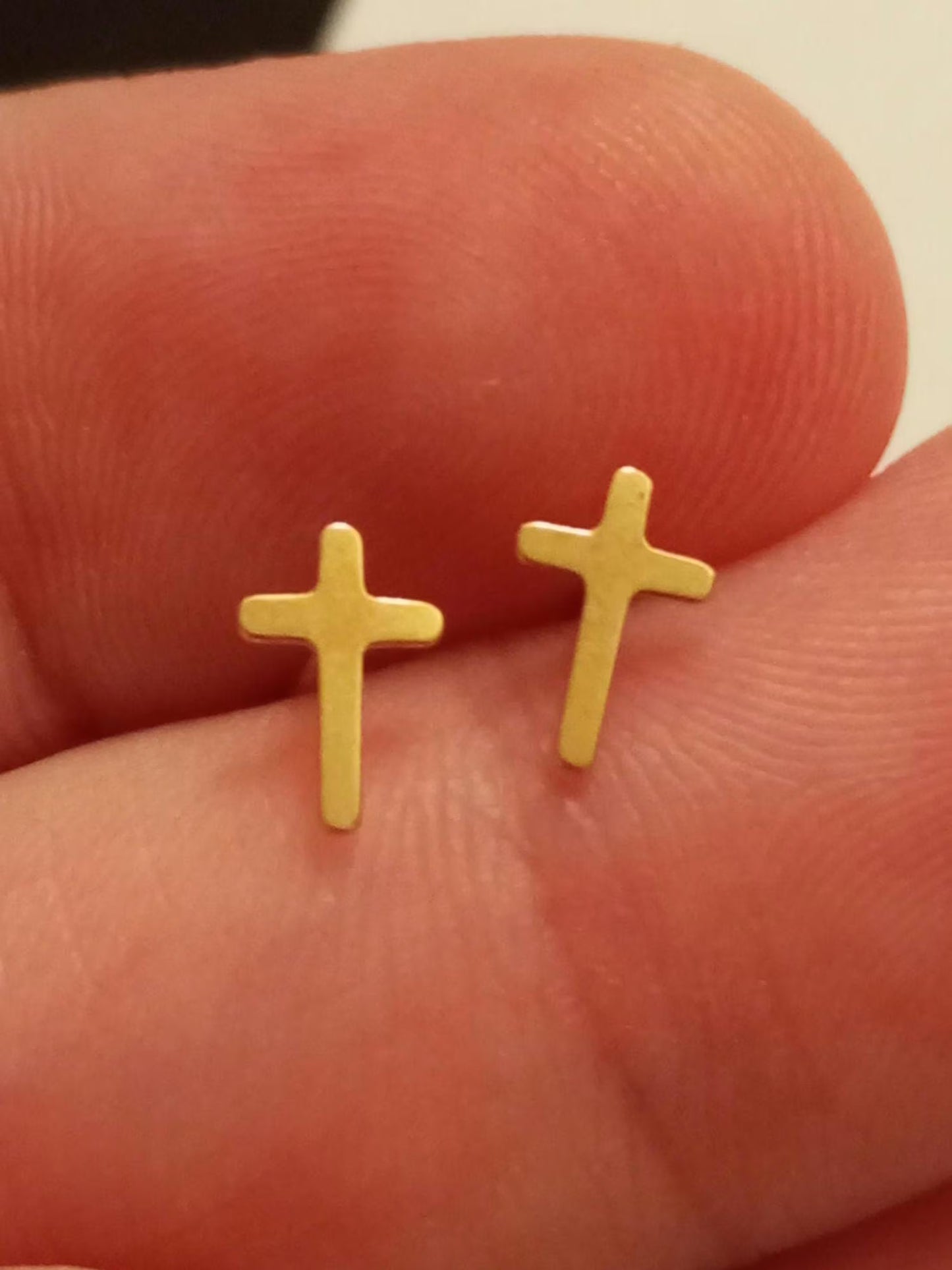 Brincos de ouro verdadeiro 18K, cruz, unisexe, pequenos, amarelo, ouro 750, crucifixo, joias religiosas, presente de ouro, joias cristãs, homens, tachas