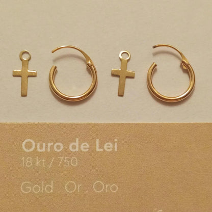 Brincos de ouro verdadeiro 18K, cruz, unisexe, pequenos, amarelo, ouro 750, crucifixo, joias religiosas, presente de ouro, joias cristãs, homens, tachas