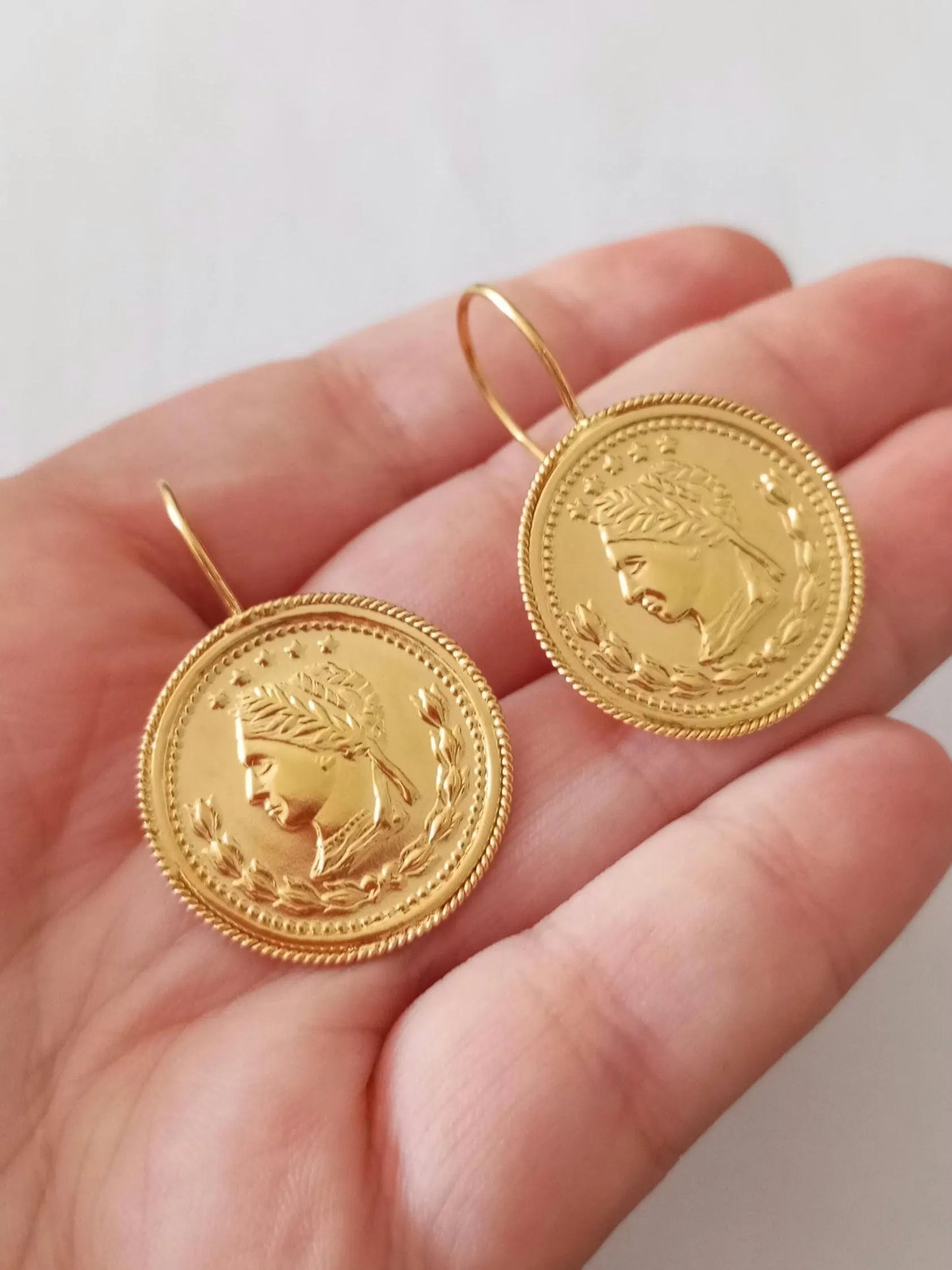 Gold-Vermeil Coin Earring Vintage Style Sovereign Inspired Portuguese Earrings