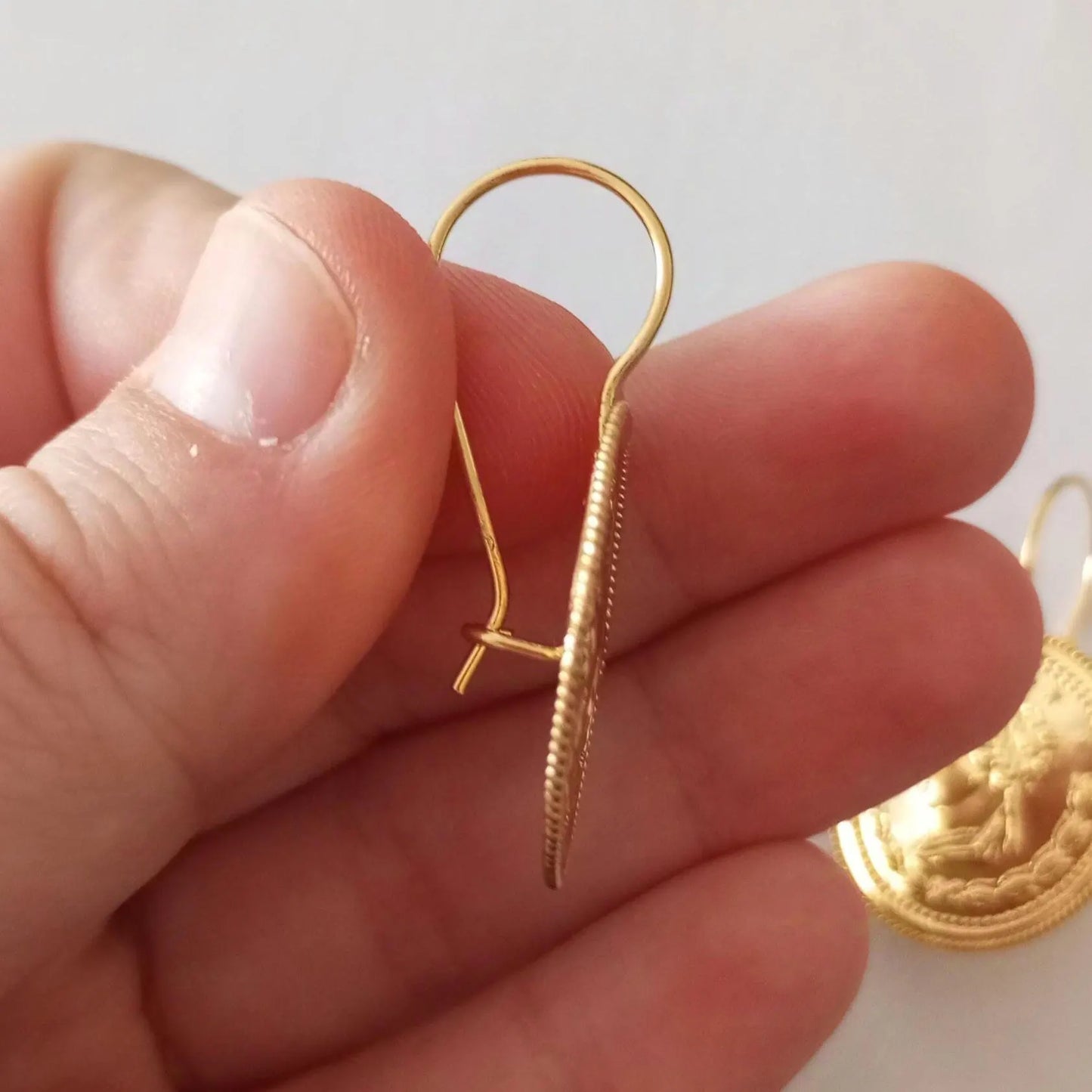 Gold-Vermeil Coin Earring Vintage Style Sovereign Inspired Portuguese Earrings