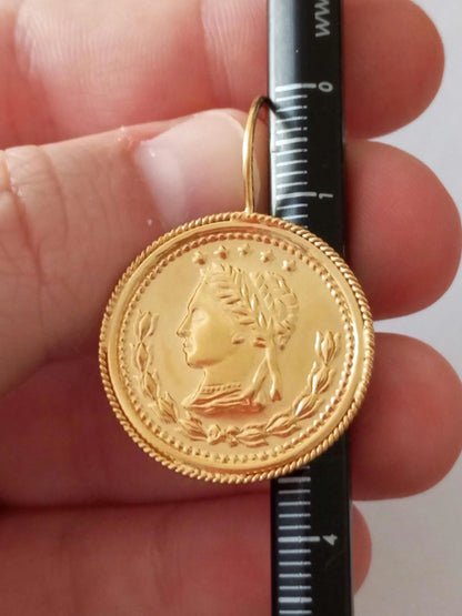 Gold-Vermeil Coin Earring Vintage Style Sovereign Inspired Portuguese Earrings