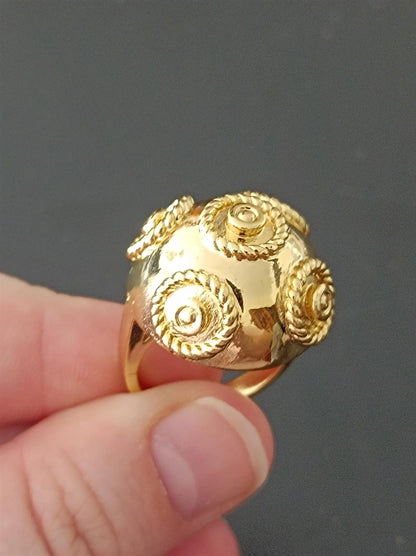Anel de Filigrana Portuguesa Banhado a Ouro Pérola de Viana Anel de Aço Inoxidável Feito à Mão 24K
