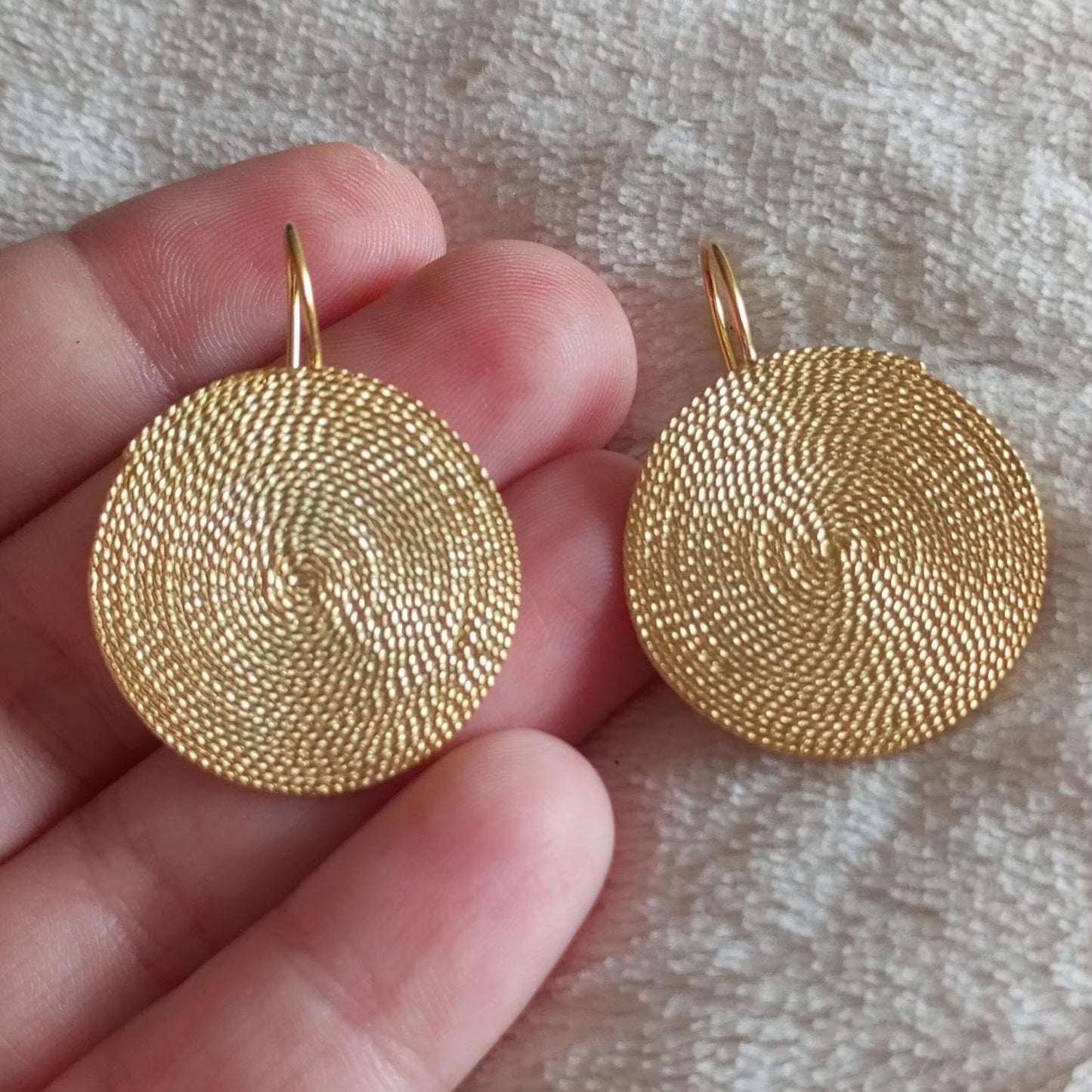 Portuguese Filigree Gold-Vermeil Twisted Thread Earrings Handmade Filagree Basketwork Style,Maxi Size