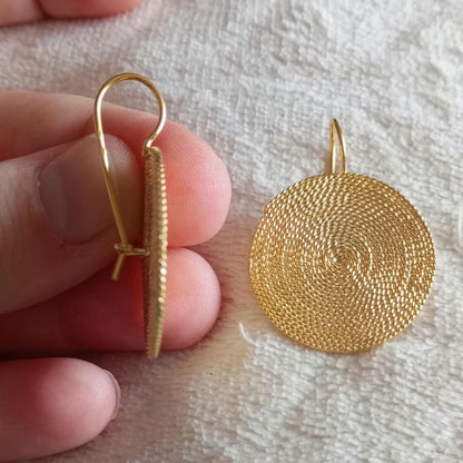 Portuguese Filigree Gold-Vermeil Twisted Thread Earrings Handmade Filagree Basketwork Style,Maxi Size