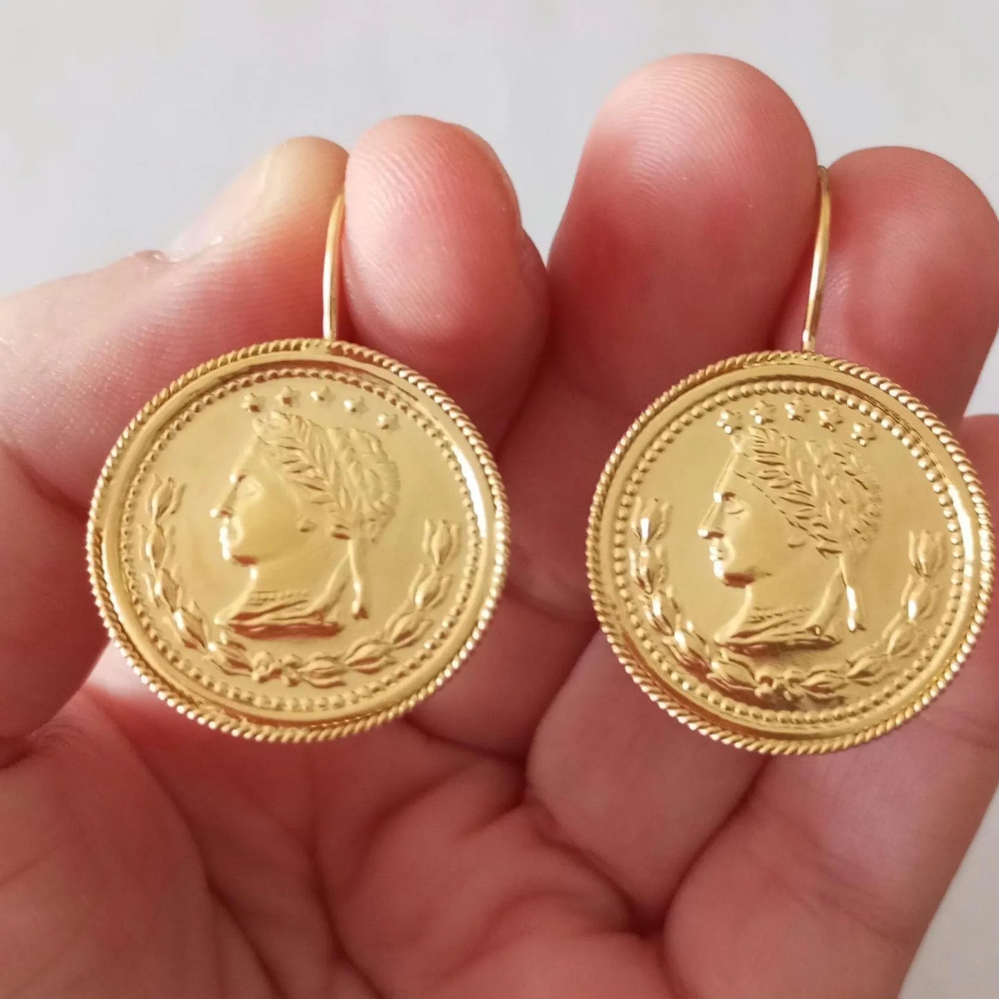 Gold-Vermeil Coin Earring Vintage Style Sovereign Inspired Portuguese Earrings