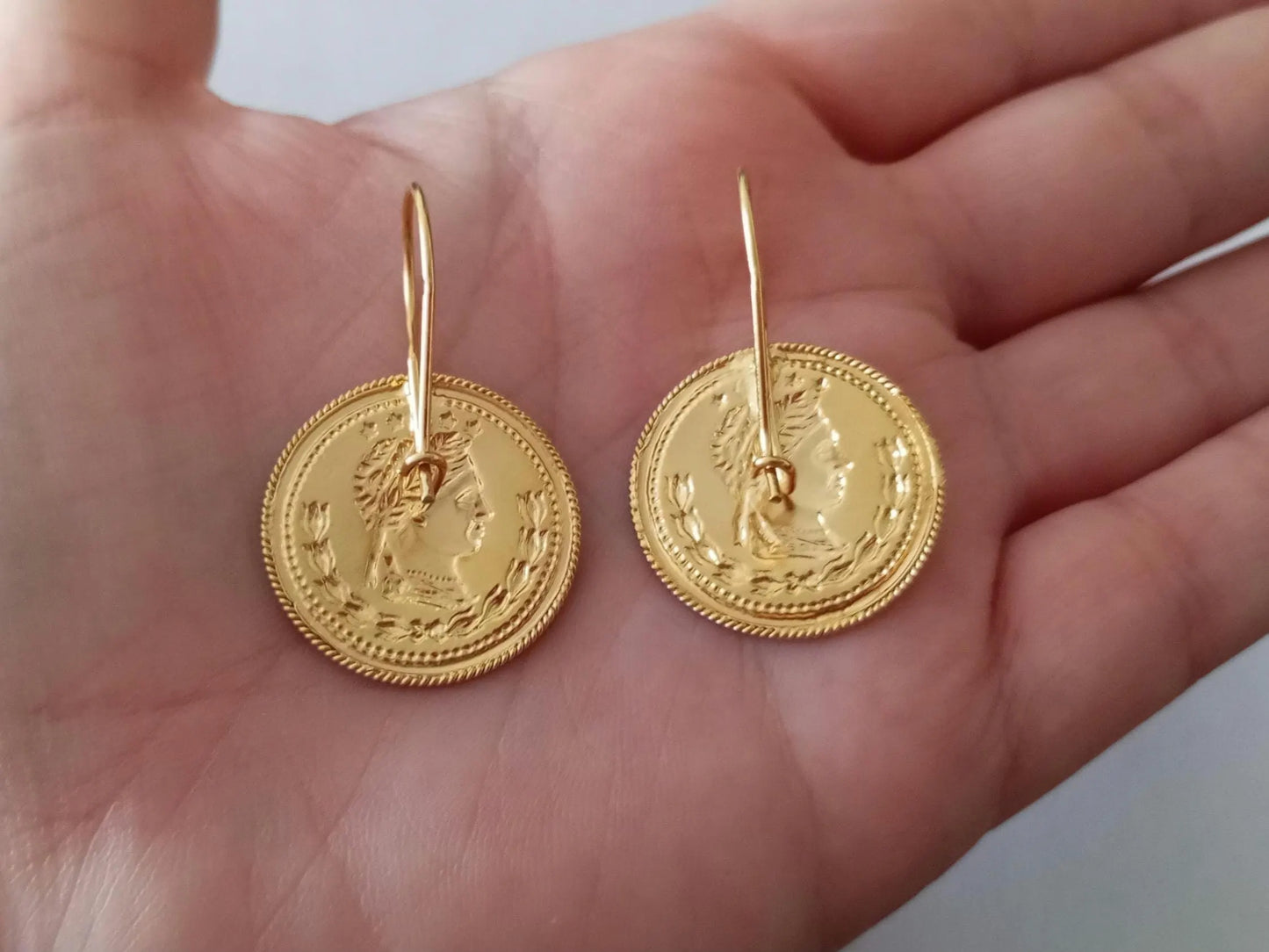 Gold-Vermeil Coin Earring Vintage Style Sovereign Inspired Portuguese Earrings