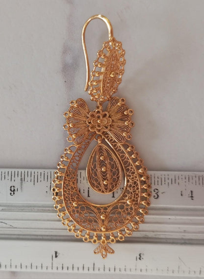 24 Kts Portuguese Princess Traditional Filigree Goldfilled Earrings Maxi Size