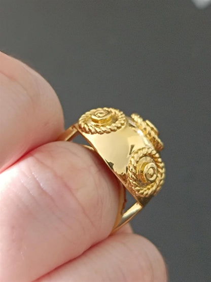 Anel de Filigrana Portuguesa Banhado a Ouro Pérola de Viana Anel de Aço Inoxidável Feito à Mão 24K