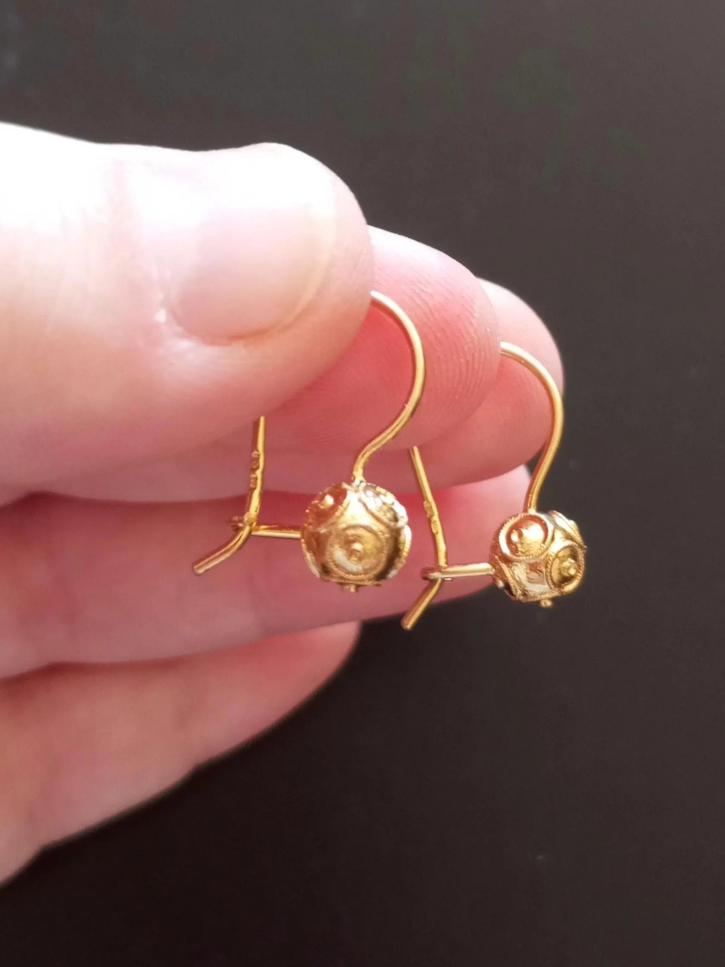 Solid Gold Portuguese Filigree Viana Bead Hook Earrings