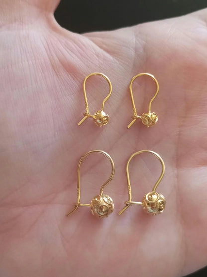 Solid Gold Portuguese Filigree Viana Bead Hook Earrings