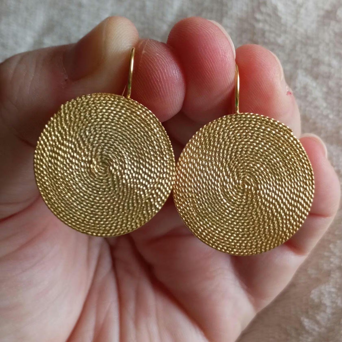 Portuguese Filigree Gold-Vermeil Twisted Thread Earrings Handmade Filagree Basketwork Style,Maxi Size