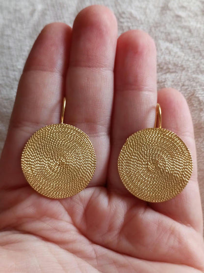 Portuguese Filigree Gold-Vermeil Twisted Thread Earrings Handmade Filagree Basketwork Style,Maxi Size