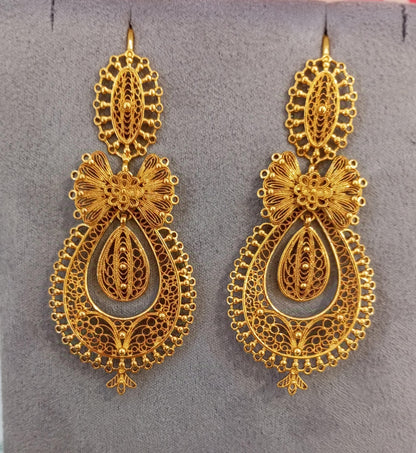 24 Kts Portuguese Princess Traditional Filigree Goldfilled Earrings Maxi Size