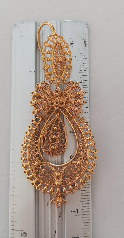 24 Kts Portuguese Princess Traditional Filigree Goldfilled Earrings Maxi Size