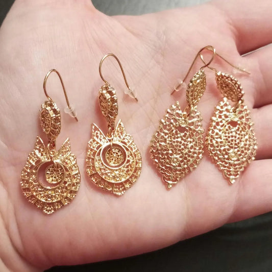 Portuguese Jewelry Lowcost Handmade Golden Metal Queen  Filigree Style Cute Big Hook Earring ZAMAK