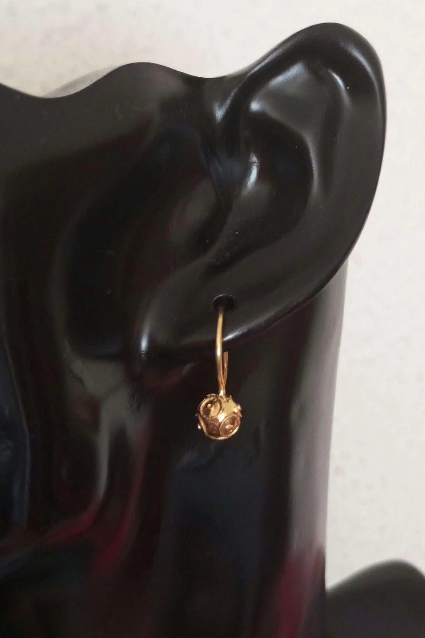 Solid Gold Portuguese Filigree Viana Bead Hook Earrings