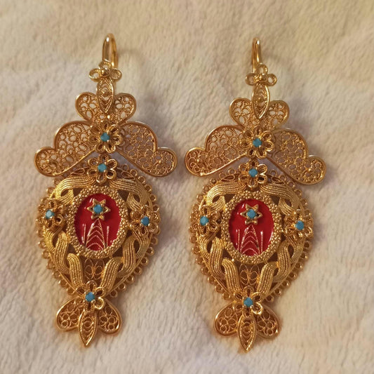 Portuguese Filigree 24Kt Goldfilled Reliquary Earrings